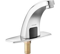 Robinet de lavabo sans contact, robinet de toilettes automatique à capteur de mouvement avec plaque de recouvrement, fonctionnant à piles, eau chaude/froide pour lavabo commercial avec tuyau de 9,5 mm