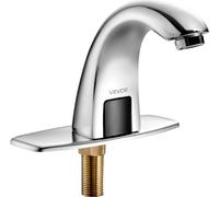 Robinet de lavabo sans contact, robinet de toilettes automatique à capteur de mouvement avec plaque de recouvrement, fonctionnant à piles, température réglable pour lavabo commercial avec tuyau de 9,5