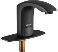 Robinet de lavabo sans contact, robinet de toilettes automatique avec capteur de mouvement et cache-trou, fonctionnant à piles, température réglable pour lavabo commercial avec tuyau de 9,5 mm, noir m