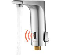 Robinet de lavabo sans contact VEVOR (en forme de L) salle de bain, robinet de lavabo automatique, réglable à main levée, robinet à pile argent nickelé brossé
