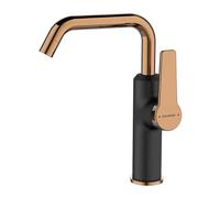 Robinet de lavabo vertical bec mobile L noir/rose or, robinetterie de lavabo