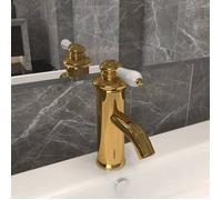 Robinet de lavabo - vidaXL - Doré - Laiton massif - Poignée métal - 130x180 mm