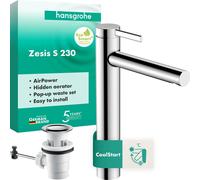 Robinet de lavabo Zesis S, 230 mm, chromé, avec bonde à clapet
