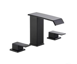 Robinet de salle de bain 3 trous en laiton à 2 poignées avec vidange pop-up et tuyaux d'alimentation en eau, ensemble de trois pièces de robinet de lavabo chaud et froid de type divisé