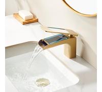 Robinet de salle de bain à affichage numérique LED, robinet mitigeur moderne RF0266 à poignée unique, mitigeur d'évier en laiton 59A, design cascade anti-corrosion, robinet de lavabo Slish