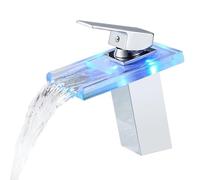 Robinet de salle de bain à LED cascade - Robinet mitigeur moderne en laiton à levier unique pour eau chaude/froide avec tuyaux - Mélangeur de lavabo élégant pour salles de bains de luxe