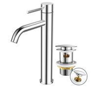Robinet de salle de bain avec bonde à clapet, robinet mélangeur haut pour lavabo