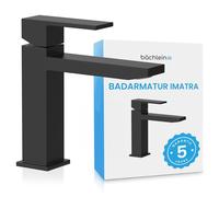 Robinet de salle de bain Bächlein au design anguleux, mitigeur monocommande aux lignes épurées au look moderne, robinetterie de salle de bain noir mat