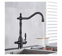 Robinet de salle de bain, Cuisine de luxe doré Robinet d'évier d'eau pure Deux poignées en céramique Purification l'eau chaude et froide mélangeur Tapis pont monté(Black A)