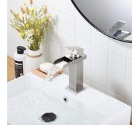 Robinet de salle de bain en acier inoxydable et laiton XWIHTR, à double bec chaud/froid, pour lavabo ; robinet mitigeur (finition brossée)