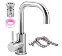 Robinet de salle de bain en acier inoxydable - Rotatif à 360° - Robinet de lavabo haut avec tuyau - Mitigeur eau chaude/froide - Pour salle de bain, WC, évier, cuisine