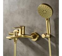 Robinet de salle de bain en laiton doré, avec porte-serviette et douchette, ensemble complet comprenant le robinet mélangeur et le flexible