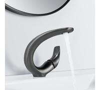 Robinet de salle de bain gris - Mitigeur monocommande en laiton - Froid et chaud - Pour toilettes ou invités - Gris mat