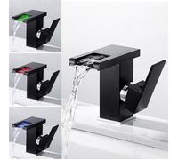 Robinet de Salle de Bain Lumière LED Robinet d'Évier en Laiton Chromé Robinet à Levier Unique avec RVB 3 Couleurs Variable, Noir