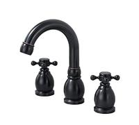 Robinet de Salle de Bain rétro à Deux poignées en Laiton Noir, mitigeur 3 Trous, Robinet d'eau Chaude Froide, mitigeur de lavabo de Style Vintage, Finition patinée élégante pour Salle de Bain