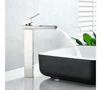 Robinet de salle de bain XWIHTR Waterfall, robinet de salle de bain en laiton et acier inoxydable, robinet de lavabo à économie d'eau ; robinet de lavabo mitigeur chaud et froid (finition brossée - H)