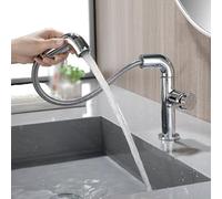 Robinet de Salle de Bains Robinet de Lavabo avec Douchette Extractible Pivotante à 360° Mitigeur Thermostatique En Laiton Chromé Monotrou Mitigeur de Lavabo Extractible Monotrou