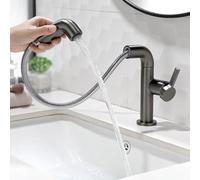 Robinet de Salle de Bains Robinet de Lavabo avec Douchette Extractible Pivotante à 360° Mitigeur Thermostatique En Laiton Monotrou Gris