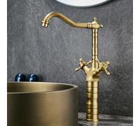 Robinet de Salle de Bains Robinet de Lavabo Haut de Style Vintage Mitigeur à Levier Double En Croix Monotrou avec Rotation à 360° pour Eau Chaude Et Eau Froide Style Rétro En Laiton