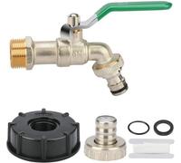 Robinet de vidange pour conteneurs IBC Unyqoos®, 3/4 de pouce, en laiton massif avec adaptateur et joint d'étanchéité blanc – levier à 90°, surface galvanisée, plage de température de -18°C à 90°C, po