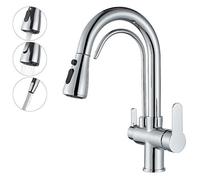 Robinet d'Évier de Cuisine Chromé,Double Bec Rotatif 360°, Filtre d'Eau Pure, Adapté à Bar Ferme Usage Commercial