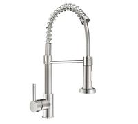 Robinet d'évier de cuisine haute pression, mitigeur monocommande, bec flexible avec ressort en spirale, robinet de cuisine avec douchette extensible, mitigeur en acier inoxydable