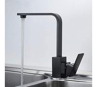 Robinet d'évier de Cuisine Robinet de Cuisine Mélangeur d'eau Chaude Froide Type carré Tube Plat en cuivre Peinture en aérosol rotative Noir Mat Pierre de Quartz Carré Poignée Unique 7
