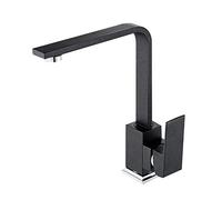 Robinet d'évier de Cuisine Robinet de Cuisine Mélangeur d'eau Chaude Froide Type carré Tube Plat en cuivre Peinture en aérosol rotative Noir Mat Pierre de Quartz Carré Poignée Unique 7