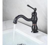 Robinet d'évier de salle de bain noir - Robinet mitigeur rétro à levier unique avec bec pivotant à 360°, design court pour lavabo à trou unique, décoration d'intérieur antique