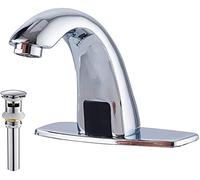 Robinet d'évier de salle de bain sans contact chromé avec batterie ou prise | Robinet de salle de bain électronique à capteur automatique avec détecteur de mouvement mains libres
