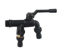 Robinet d'extérieur en laiton noir à double sortie avec valve anti-gel, robinet de jardin en cuivre de 1,27 cm pour irrigation de cour et machine à laver Adaptateur de tuyau (tête)