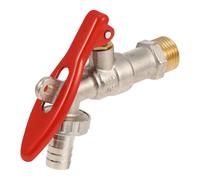 Robinet D'irrigation Manuel en Laiton Rouge Verrou Anti-vol | Usage Serrage et Industrie, Résistance au Soleil Gel, Raccord 4 Points Nickelé, Accessoire Extérieur