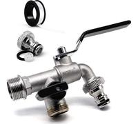 Robinet double 1/2 pouce en laiton noir, 2 sorties 3/4 pouce en acier inoxydable