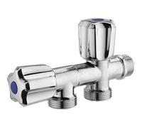 Robinet double sortie mâle 20x27 (3/4) en ligne pour machine à laver - arrivée mâle 15x21 (1/2) NOYON & THIEBAULT
