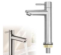 Robinet Eau Froide Lave-Mains Inox Brossé Monotrou pour WC Lavabo | Commande fluide | Finition satinée | Tuyau inclus | Pose rapide | Idéal petits espaces