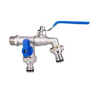 Robinet Exterieur Jardin Robinet d'eau à double tête poignée bleue for machine laver 1 entrée 2 sorties filetage 1/2" BSP en laiton jardin extérieur avec(Color-E)
