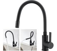 Robinet flexible cuisine noir pivotant 360° mat haute pression bec