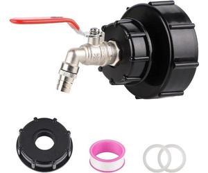 Robinet IBC pour conteneur - Réservoir d'eau - S100 x 8/S60 x 6 - Robinet à vis fileté - Robinet à bille 3/4 pouce - Adaptateur pour conteneur - Raccord pour tuyau d'arrosage