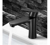 Robinet Lavabo Noir en Acier Inox 304 Sans Plom, Mitigeur Lavabo avec Aérateur Démontable, Salle de Bain Mat à Eau Froide et Chaude