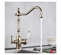 Robinet Lave Main, Cuisine de luxe doré Robinet d'évier d'eau pure Deux poignées en céramique Purification de l'eau Purification de l'eau chaude et froide mélangeur Tapis de pont monté(Golden A)