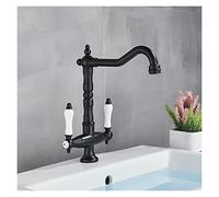 Robinet Lave Main, Cuisine de luxe doré Robinet d'évier d'eau pure Deux poignées en céramique Purification de l'eau Purification de l'eau chaude et froide mélangeur Tapis de pont monté(Black B)