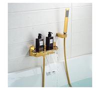 Robinet Lave Main, Robe d'or Bathtub Douche Robinet Set En laiton Baignoire Robinet Tapis chauds Chaud et froid Mélangeur avec Waterheld Waterfall Bathtub Tap Tap Noir(Gold set)