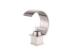 Robinet Lave Main, Robinet de lavabo de salle de bain contemporain avec sortie en cascade et mitigeur d'eau chaude et froide à effluent doux, installation sur le pont(Brushed Nickel)
