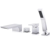 Robinet mélangeur pour cascade, chromé, avec douchette à main et accessoire pour bord de baignoire