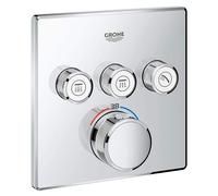 Robinet mélangeur thermostatique, modèle carré, argenté, avec 3 vannes de fermeture, pour montage mural