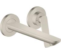 Robinet mitige pour lavabo, encastré, pour montage mural, avec bec de 195 mm, finition inox
