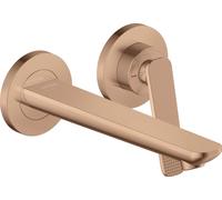 Robinet mitige pour vasque, encastré, pour montage mural, avec bec de 195 mm - Design cubique, finition or rouge poli