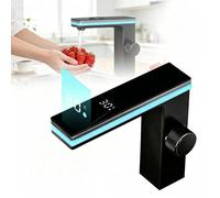 Robinet, Mitigeur de lavabo intelligent à LED avec affichage numérique, Bouton commande tactile, Flux d'eau aérée, Mitigeur Lavabo