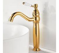 Robinet Mitigeur Lavabo Salle de Bain Robinet de Lavabo Monotrou à Poignée Unique Vintage Robinet de Salle de Bains Bec Pivotant Mitigeur de Lavabo Or Haut