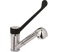 Robinet mitigeur monotrou Saro avec long levier pivotant et douchette extractible, modèle Freya